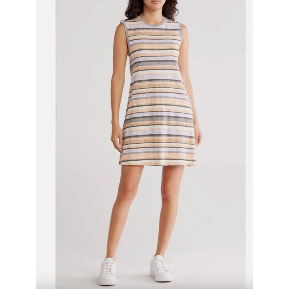 ATM Women's Stripe Slub Jersey Tank Dress Sleeveless Striped Size Medium
